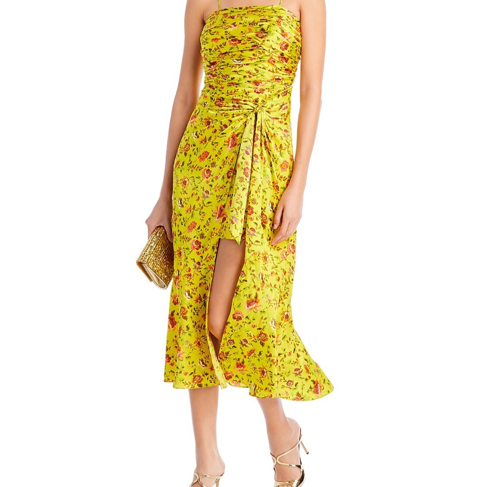 Cinq A Sept Provence Katz Ruched Floral Print Satin Midi Dress size 8.